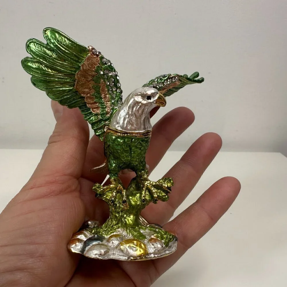Millwood Pines Austrian Crystal Enamelled American Bauld Eagle Trinket Box